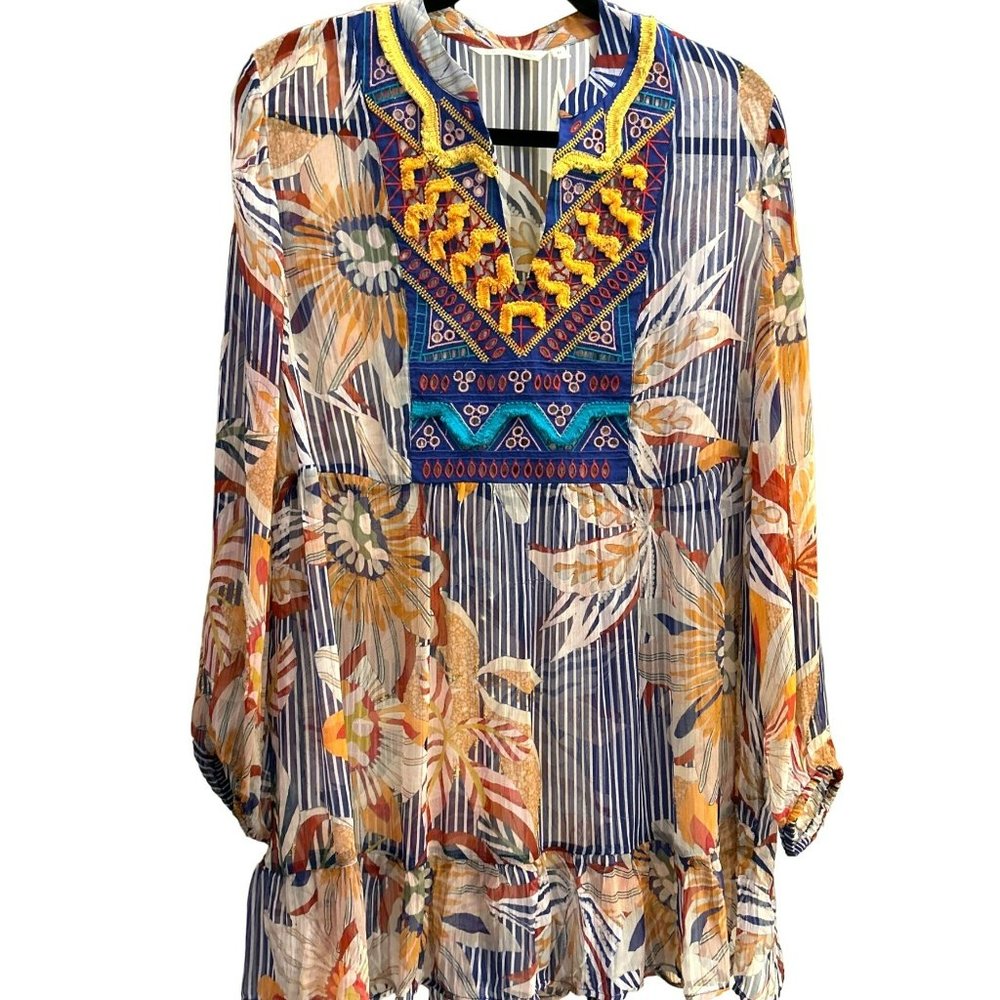 Soft Surroundings Women's Multi-colored Tory Tunic Sheer Top Size XL Floral